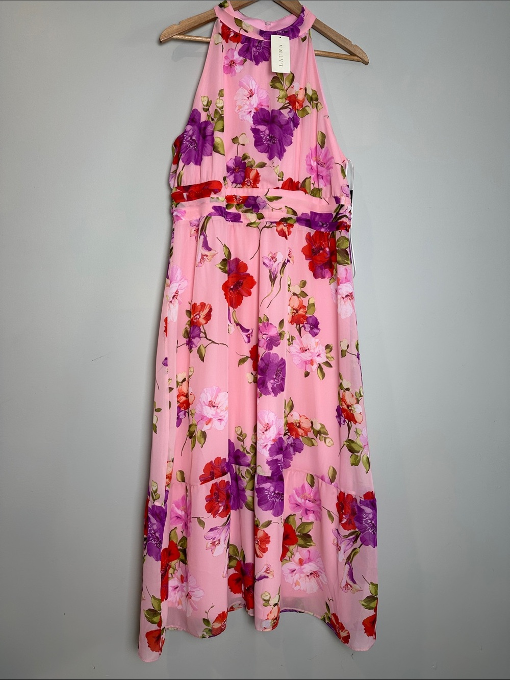 SLNY New With Tags Pink Floral Halter Midi Dress wedding guest garden party